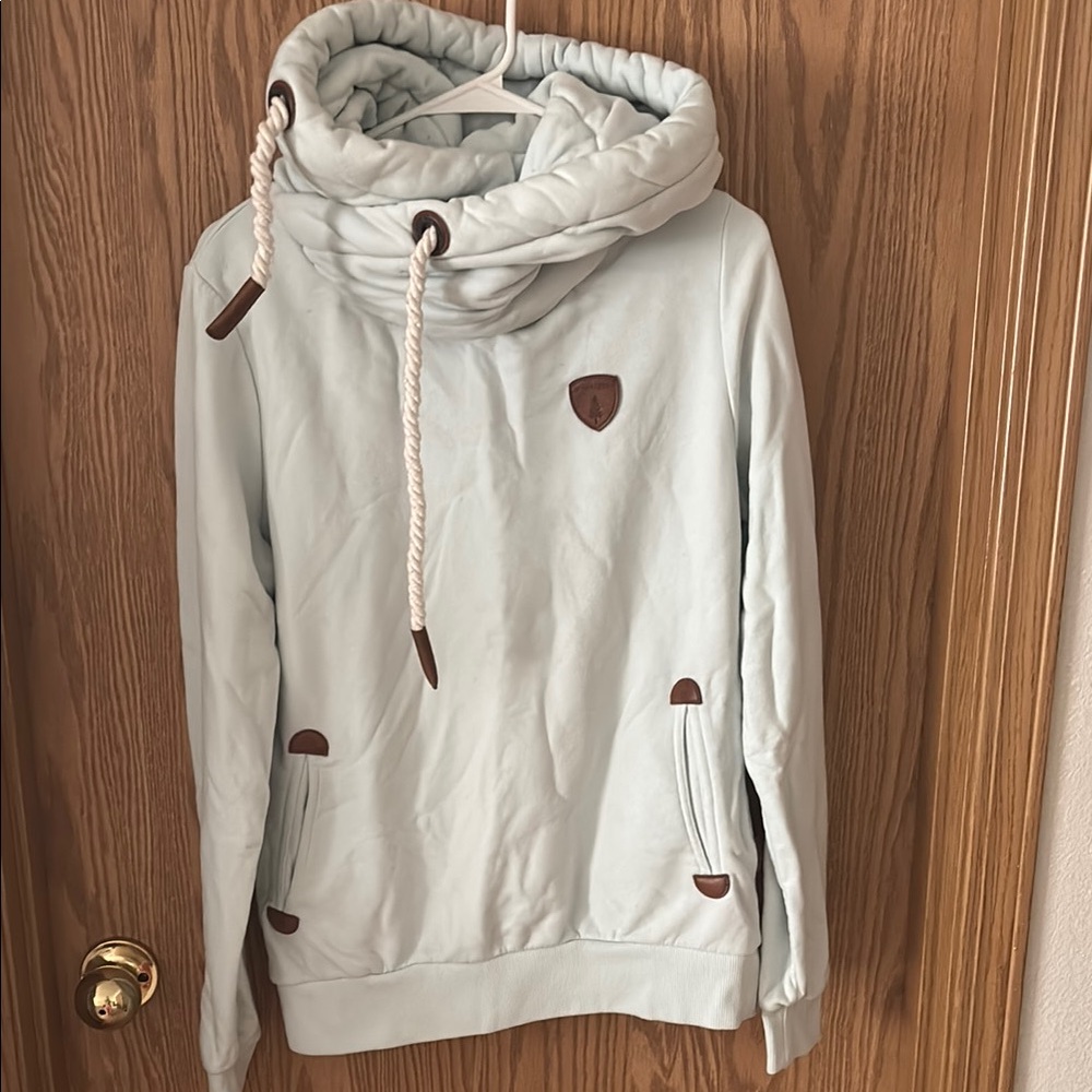 Light Blue Hoodie with Brown Accents